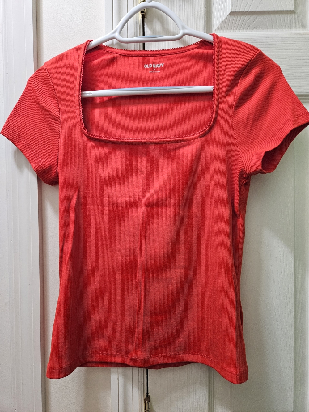 Old Navy Red Square Neck Ribbed Short Sleeve Tee